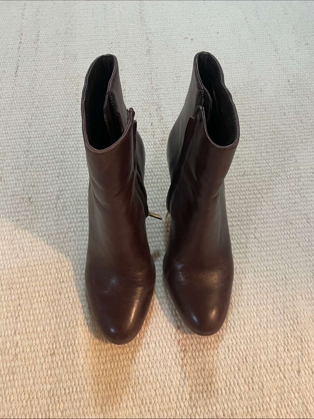 Vince Camuto Dark Brown Leather Ankle Booties with Side Zip